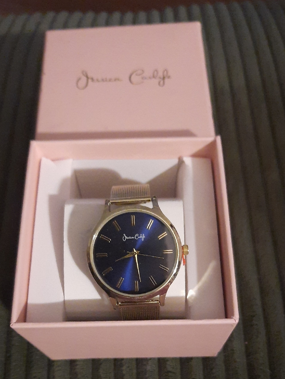 Gold Mesh Watch with Blue Dial